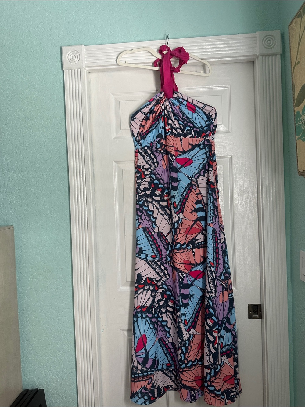 Butterfly Halter Maxi Dress - Pink & Blue